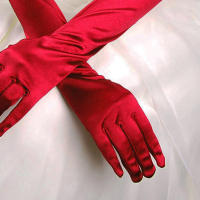 Guantes de satén para mujer, manoplas largas lisas de Color sólido, accesorios nupciales para boda, 38cm - details 7