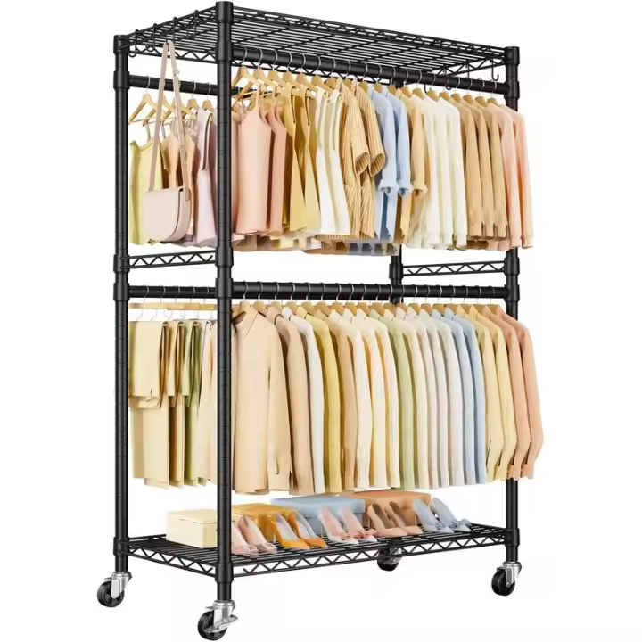 ULIFHOME P4 Ropa rodante resistente, ropa para colgar ropa, estantes para ropa independientes con ruedas, portátil de metal - 1