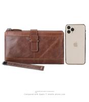 Retro cuero de vaca RFID cepillo antirrobo billetera masculina bolsa de cremallera masculina larga - details 8