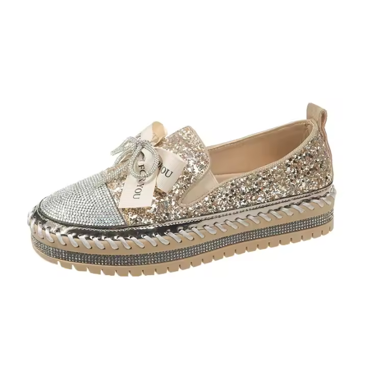 Zapatos individuales para mujer 2025 primavera nuevo de un pedal de suela gruesa perezoso casual versión coreana zapatos de estudiante con lazo de diamantes de imitación de gran tamaño - 1