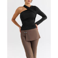 Venta de camiseta básica de manga larga Off-ulder, nueva camiseta Sexy con cuello Halter, moda para mujer, chica caliente - details 9