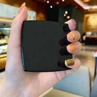 Mini espejo de maquillaje negro, espejo cosmético plegable de doble cara para mujer, espejo de tocador portátil cuadrado de viaje compacto de bolsillo para niñas - details 8