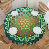 Mantel circular mandala, flor de loto de la vida, impermeable, resistente al aceite, 60 pulgadas, forma geométrica sagrada - details 152