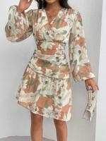 Elegante Vestido de Midi con Cuello en V Moda Vintage de Flores para Mujeres - details 1