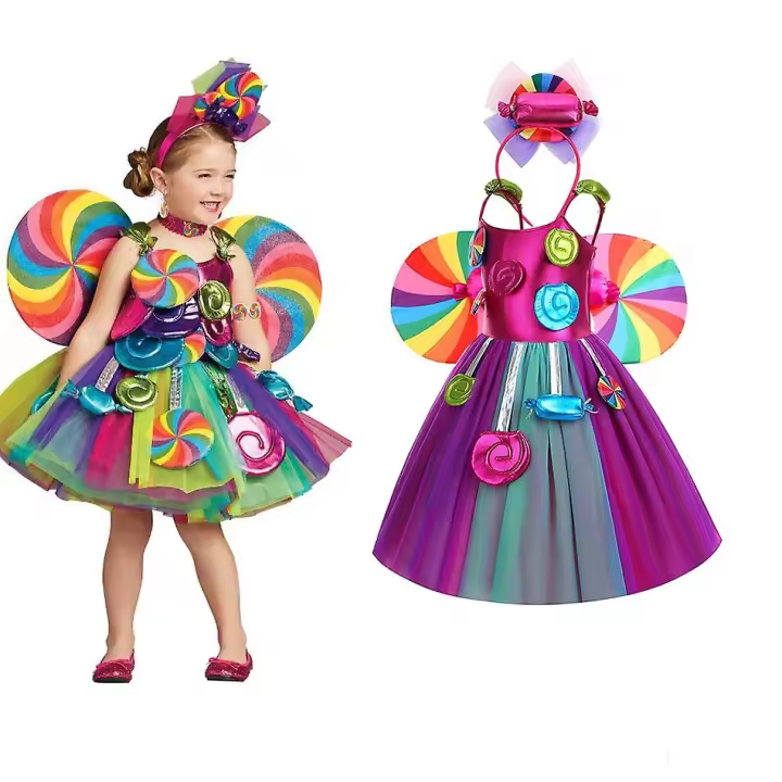 Vestido de princesa de caramelo con alas para niños, conjunto de disfraz de tutú de piruleta para niñas - 1