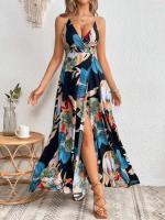 Vestido con tirantes sin espalda y separación de muslos con estampado tropical 2025 - details 5