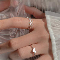 Conjunto de anillos abiertos con forma de corazón ahuecado de Color plateado, diseño bonito, joyería de amor a la moda para mujeres y niñas, regalos ajustables para fiesta de cumpleaños - details 2