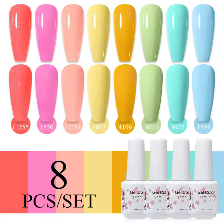 Clou Beaute-esmalte de Gel orgánico para uñas, laca semipermanente para manicura, color rosa, arcoíris, UV, 8 piezas - 1