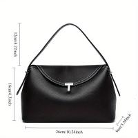 Bolso de Mano de Textura de Lychee Gran Capacidad, Cierre de Cremallera, Correa Ajustable, Diseño Minimalista Moderno, Detalles de Borde de Aceite - details 4