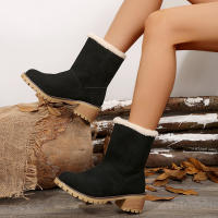 Botas de nieve de gamuza con tacón grueso para otoño e invierno, zapatos de algodón con manga de ocio, Color sólido, novedad de 2024 - details 1
