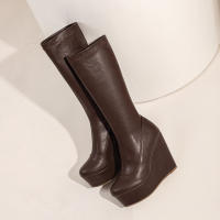 Botas ajustadas de tacón alto para mujer, botines de moda con cremallera lateral y cabeza redonda, manga media, Otoño/Invierno, 2025 - details 14