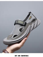 👍 🧡 🤞   Sandalias de hombre de cuero con bolsa de malla, puntera hueca, verano 2025, nuevas, transpirables, para exteriores, informales, zapatos de playa, con agujeros, estilo papá. - details 8