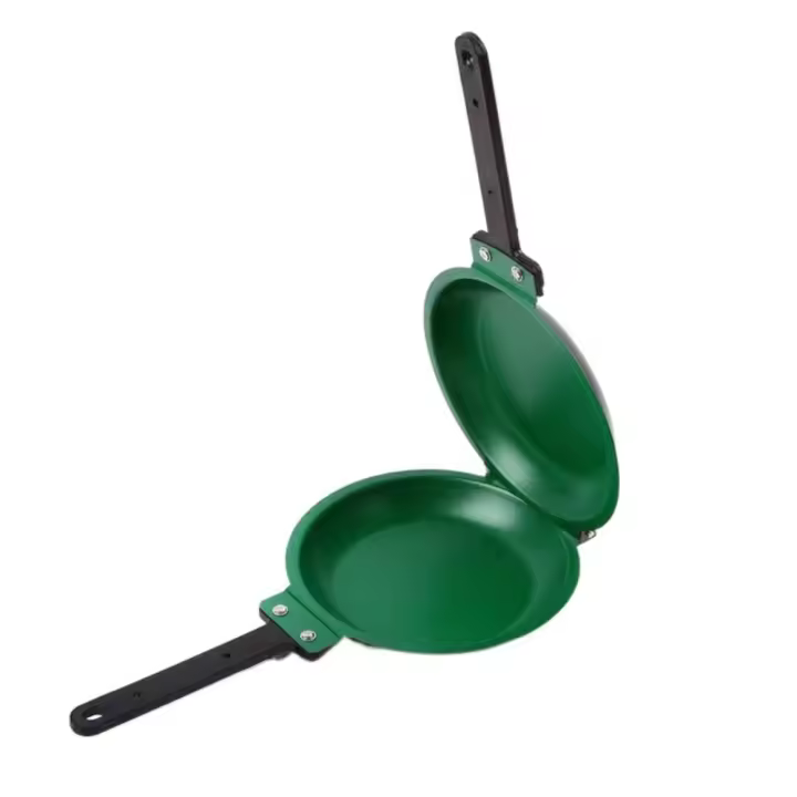 Sartén Redonda con tapa para tortillas with Mango Largo, sartén plegable de doble cara, sartén antiadherente para hacer tortitas, jamón - 1