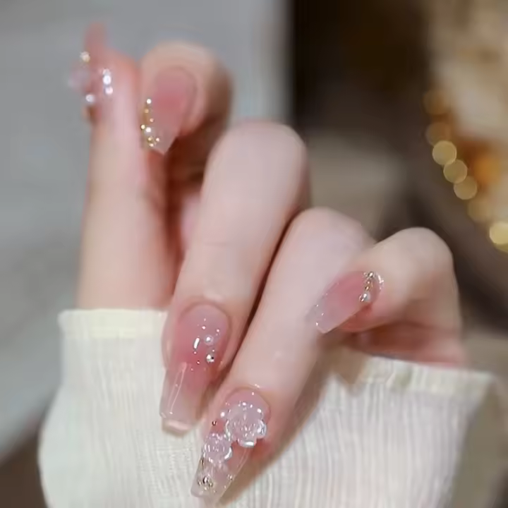 24pcs Uñas Postizas de Acrílico UV Gel Diseño Ovalado y Manga Extensión de Uñas Cortas - 1