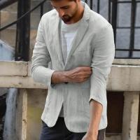 Blazer Delgado de Algodón y Lino para Hombres Color Sólido, Manga Larga, Bolsillos, Ligero para el Verano, Chaqueta Casual de Negocios - details 23
