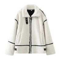 2024 otoño nueva ropa de mujer estilo europeo y americano Casual piel de una pieza lana de cordero contraste Color chaqueta cálida de felpa - details 0