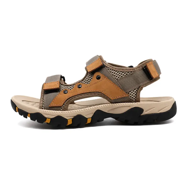Sandalias de piel de vaca de primera capa para exteriores, sandalias de senderismo de verano, zapatos de playa con punta abierta - 1