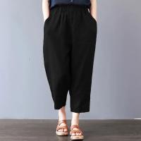 Pantalones de algodón y lino para mujer, pantalones harén con estampado de verano, pantalones holgados Retro a la moda hasta el tobillo para mujer - details 16