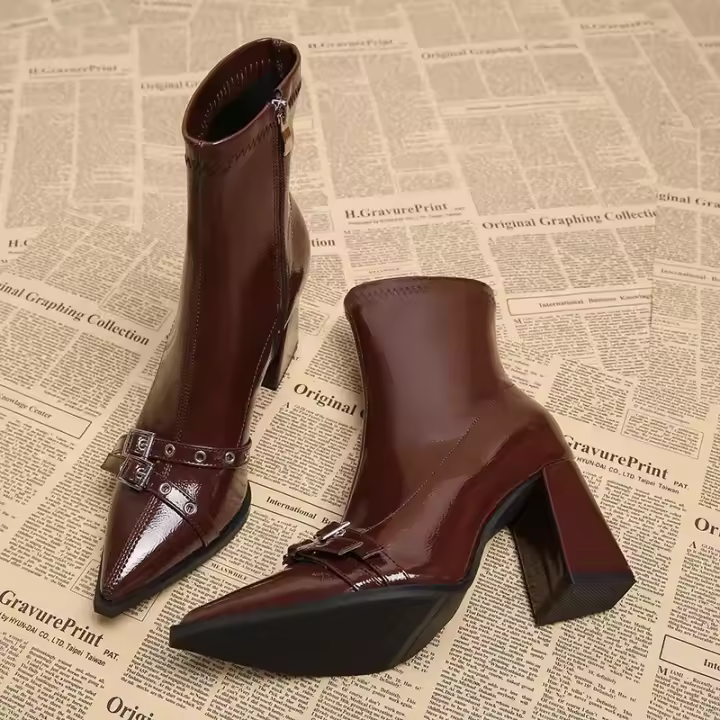 Botines De Tacón Para Mujer, Botines Clásicos De Diario Con Puntera Estrecha Y Cremallera Lateral, - 1