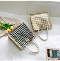 Bolso de niña tejido nuevo bolso, bolso bento simple a rayas 2025 nuevo bolso pequeño de lino - details 7