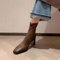 2024 nueva delgada gamuza patchwork mujer corto otoño e invierno tacón grueso elástico botas ajustadas - details 0