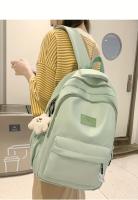 Mochila de nylon estilo universitario 2025, gran capacidad para portátiles y viajes, con correas ajustables, cierre de cremallera, forro de poliéster, pintura de borde gratuita - Disponible en blanco, negro, azul, verde, mochila para viajes - details 2