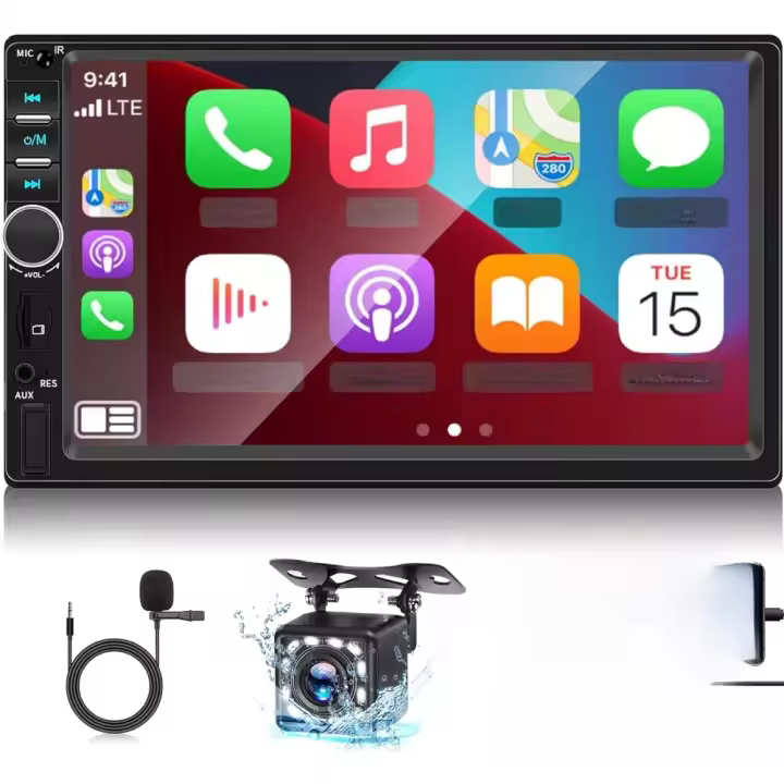 = Radio para automóvil con Pantalla táctil HD de 7 Pulgadas, Bluetooth y Mirror Link, EQ/FM/SWC/AUX/USB + cámara Trasera - 1