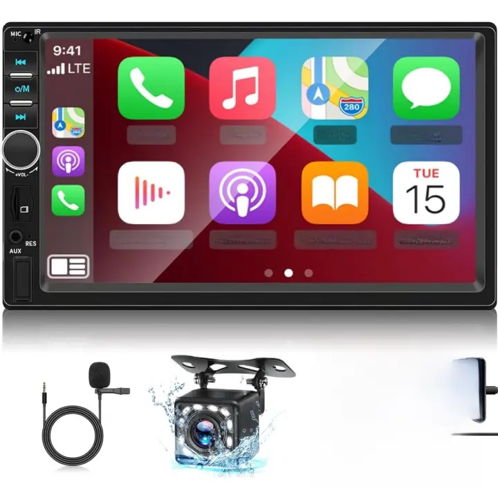 = Radio para automóvil con Pantalla táctil HD de 7 Pulgadas, Bluetooth y Mirror Link, EQ/FM/SWC/AUX/USB + cámara Trasera - 1