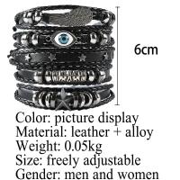 Juego de 5 pulseras trenzadas estilo Punk con forma de estrella y ala de mal de ojo, con cuero Pu y cuentas - details 0