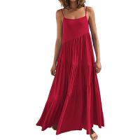 Vestido largo de verano para mujer, informal, suelto, sin mangas, con tirantes finos, bohemio, de lino, para vacaciones en la playa - details 1