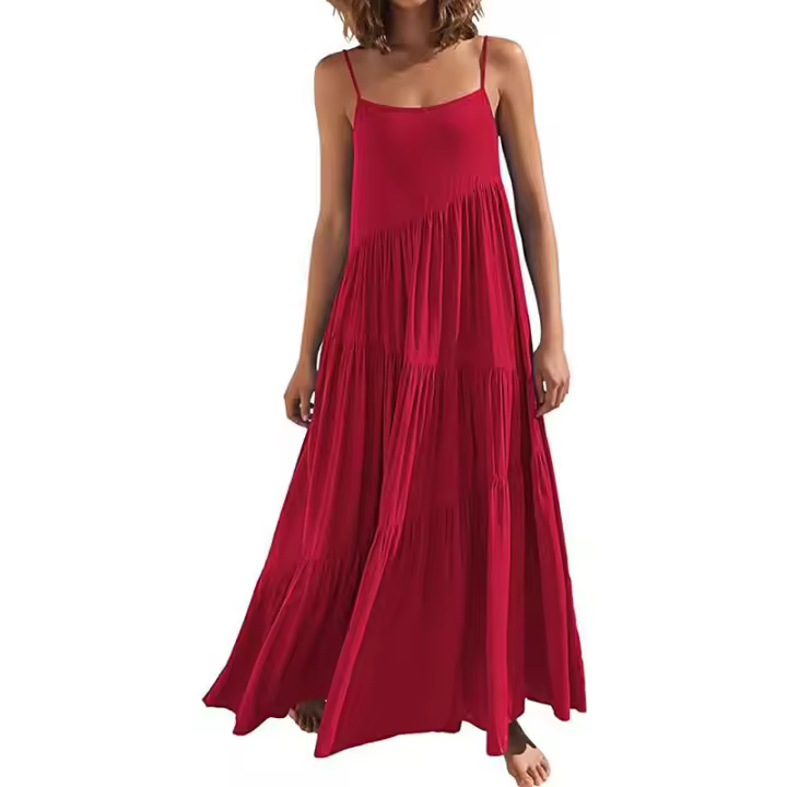 Vestido largo de verano para mujer, informal, suelto, sin mangas, con tirantes finos, bohemio, de lino, para vacaciones en la playa - 1