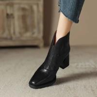Botines de cuero de felpa para mujer, botas de barco cálidas con tacón y cremallera - details 6