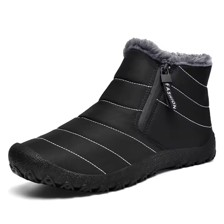 Botas de invierno informales para hombre, botines de terciopelo, impermeables, con doble cremallera, botas de nieve, zapatos de algodón antideslizantes cálidos para exteriores - 1