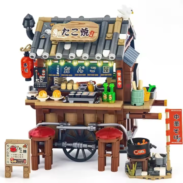 Mini juego de construcción de calle japonesa, lindo juego de construcción japonés creativo de tienda Takoyaki, regalos de colección para niños adultos de 6 a 12 (951 piezas) - 1