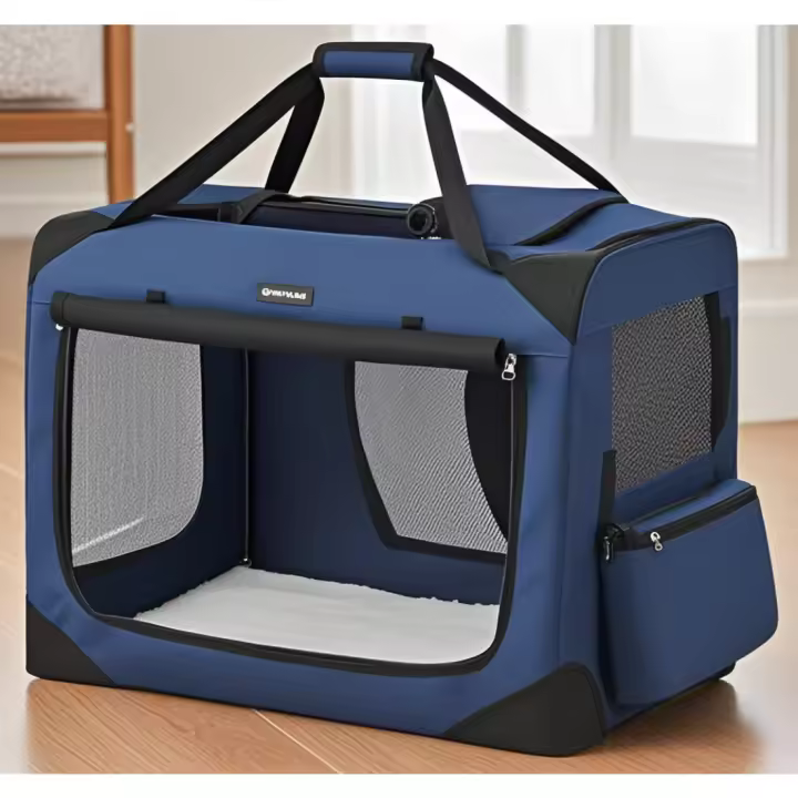 Transportín Plegable para Gatos y Perros Tamaño XL, Tela Oxford, Transpirable, Portátil, Marco Metálico con Asas y Bolsillos 81 x 58 x 58 cm, Azul Oscuro PDC80Z - 1