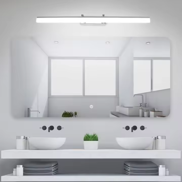 Lámpara de espejo LED de 18W Impermeable IP44, 5500K, Anti niebla, Giratoria 180°, Acero inoxidable para baño - 1