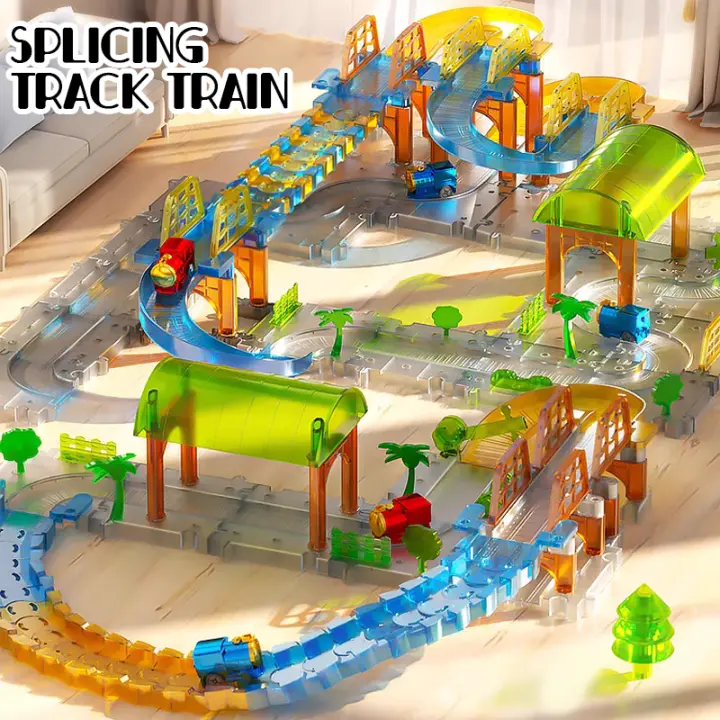 Juego de vías de ferrocarril grandes, Kits de trenes de pista eléctrica, rompecabezas de ensamblaje, juguete educativo, coche de carreras, regalo interactivo para niños, bricolaje - 1