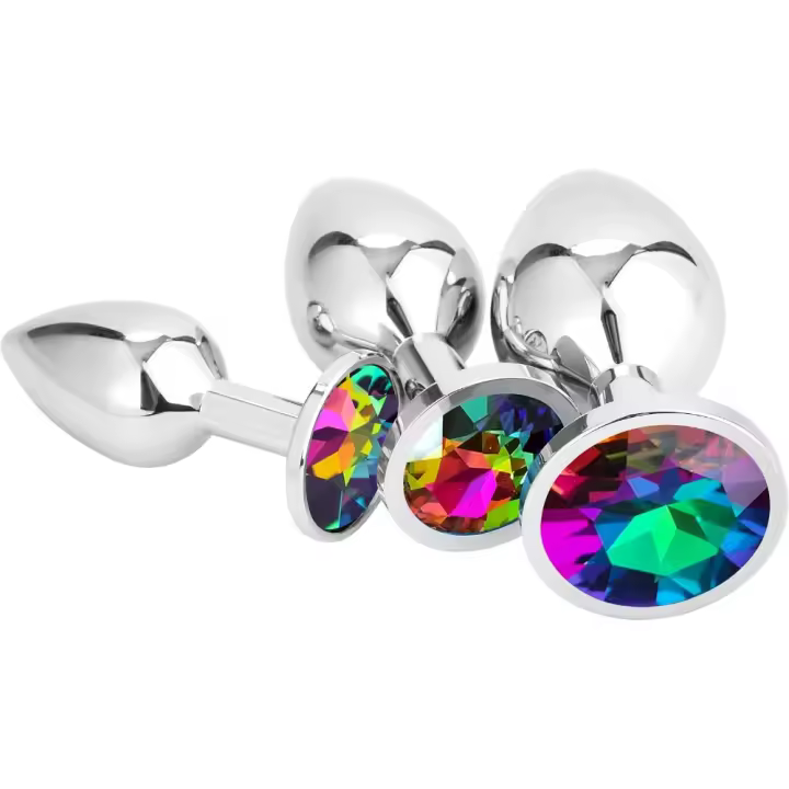 3 uds Plug Anal Metálico, Butt Plug Cristal Rainbow, Pura Placer en 3 Tamaños para Mujeres, Parejas, Hombres, Juego Plugs Anales Vistoso - 1