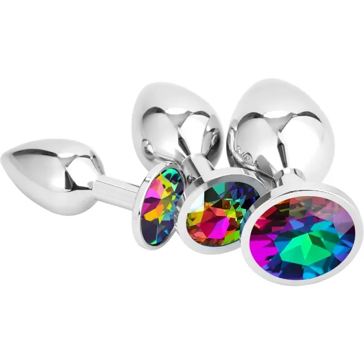 3 uds Plug Anal Metálico, Butt Plug Cristal Rainbow, Pura Placer en 3 Tamaños para Mujeres, Parejas, Hombres, Juego Plugs Anales Vistoso - 1