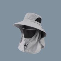 Sombrero de pescador con cordón extraíble y cubierta para el cuello con máscara, sombrero para el sol de ala ancha, sombrero de senderismo de secado rápido de Color sólido - details 7