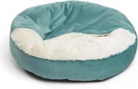 Cama de felpa suave con capucha para mascotas, cama redonda lavable, cueva calmante ortopédica para perros y gatos - details 4