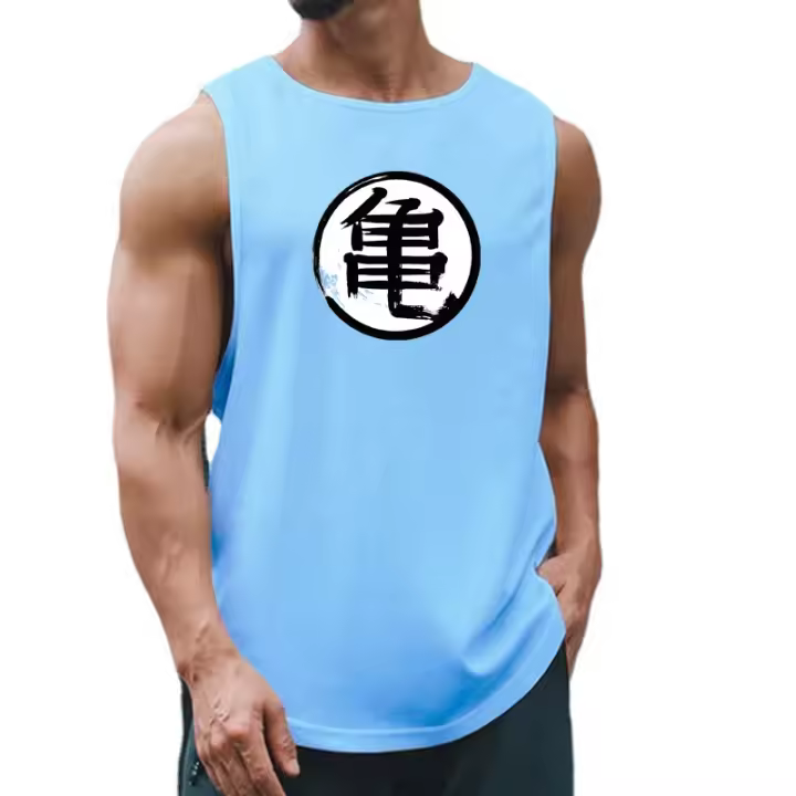 Japanese Anime Turtle Script Printed Mens Gym Clothing Fitness Vest Quick Dry Bodybuilding Tank Top Muscle Sleeveless Shirt - 1