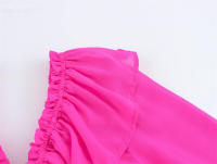OUWU- Camisa elegante de gasa rosa fuerte para mujer 2025, blusas cortas elásticas con cuello en V y dobladillo con volantes en cascada - details 3