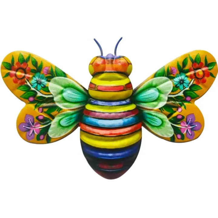 New Home Wall Decor Metal Bee Wall Decor, Bee Garden Flower Wall Art Decorations, Outdoor Bee Hanging Patio Decor - 1