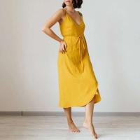 Vestido Vintage para mujer, 100% algodón, gasa crepé, cuello en V, sin mangas, vendaje largo, vestidos elegantes largos para mujer - details 6