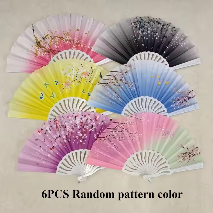 Elegantes abanicos plegables de mano florales vintage de 6 piezas: perfectos para actuaciones de baile, sesiones de fotos y refrigeración en verano: regalo ideal para fiestas de princesas - 1