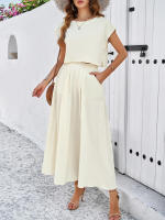 Conjunto de falda y top sin mangas de color sólido, elegante e informal para mujer, primavera verano - details 4