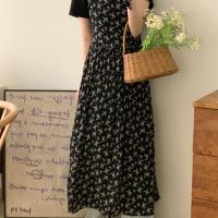 Vestido Halter con estampado Floral de verano para mujer, ropa interior elegante adelgazante, falda larga coreana, Material de gasa de cintura alta sin manga - details 12