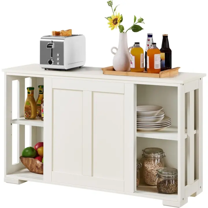 Aparador de Buffet para Sala de Estar Estilo Cerradura de Puerta Vitrina de Ancho para Muebles de Almacenamiento Blanco - 1