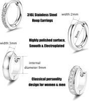 5Pares Pendientes Cartilago Oreja Para Mujer Hombre Plata Oro Negro, 20G Maple Quirurgico Pendientes Hipoalergénicos CZ Huggie Pendientes Aros Pequeños, Tragus Oreja Piercing Joyería - details 1
